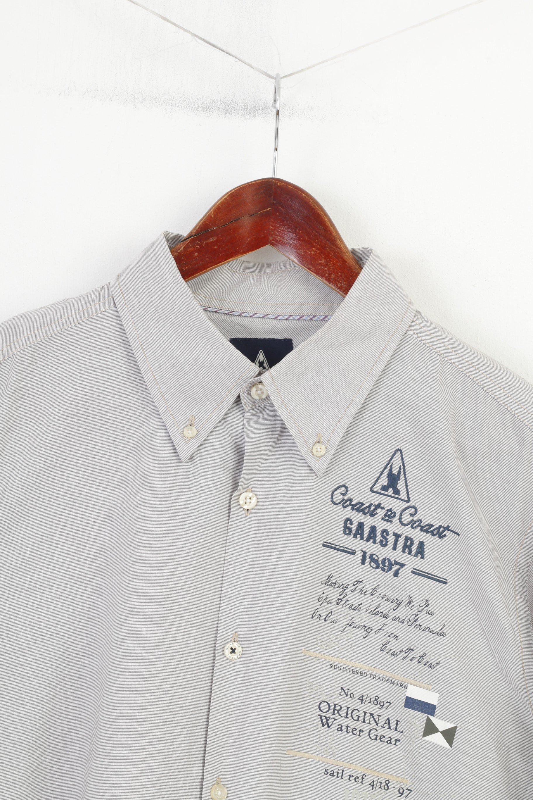 Gaastra Men L Casual Shirt Long Sleeve Striped Buttons Collar Cotton White Classic Top