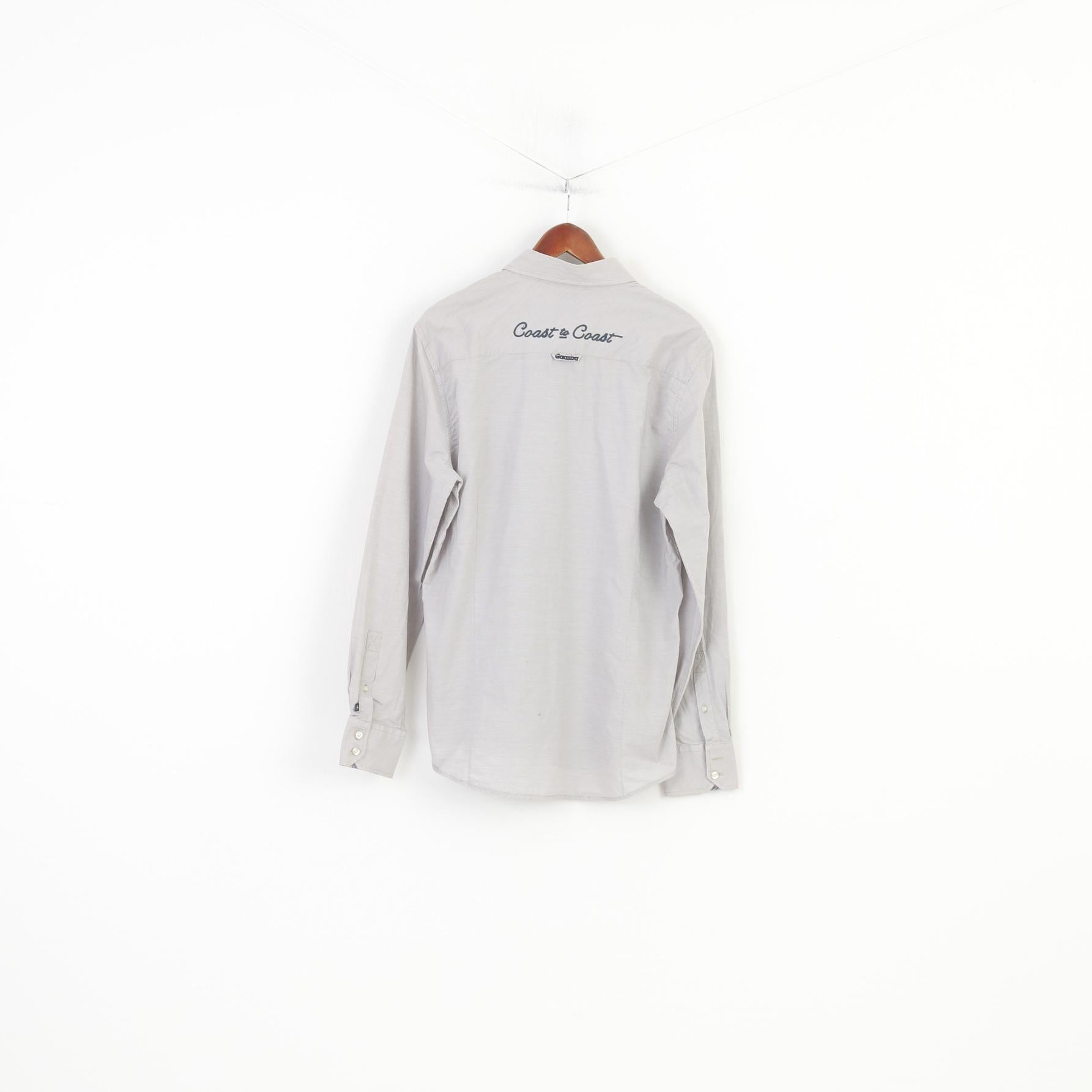 Gaastra Men L Casual Shirt Long Sleeve Striped Buttons Collar Cotton White Classic Top