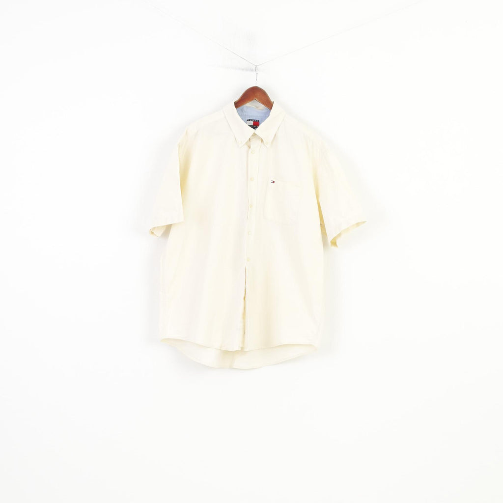 Tommy Hilfiger Men XL Casual Shirt Yellow Short Sleeve Classic Cotton Top