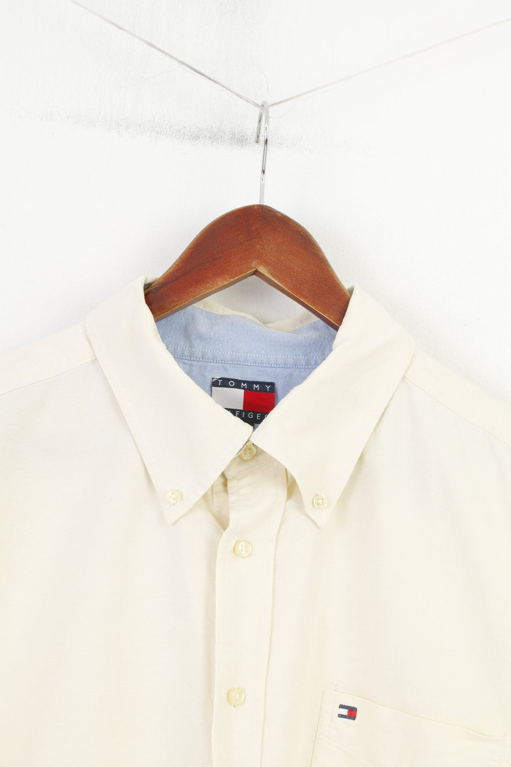 Tommy Hilfiger Men XL Casual Shirt Yellow Short Sleeve Classic Cotton Top