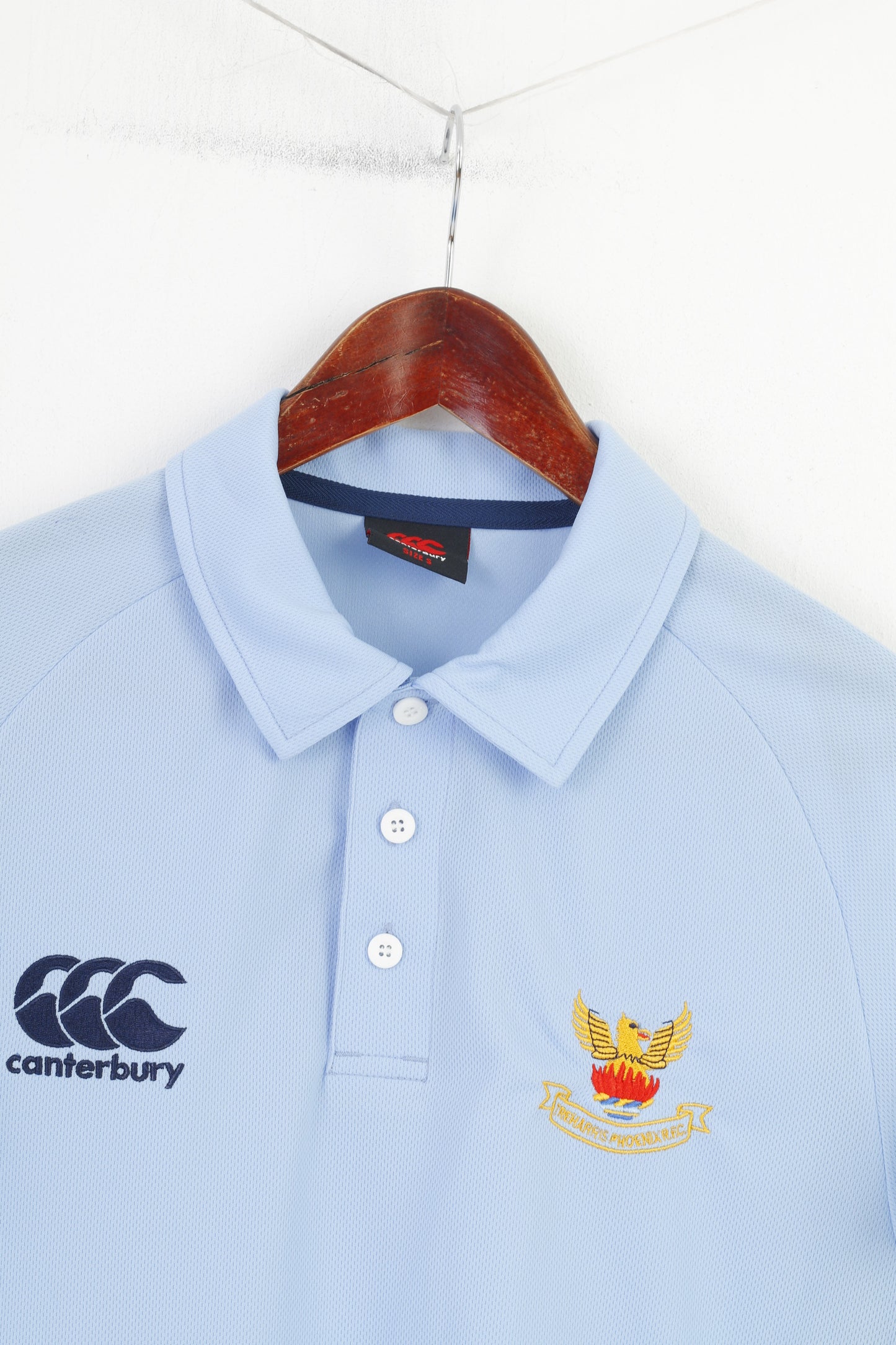 Polo Canterbury da uomo S blu Treharris Phoenix RFC colletto vintage sportivo