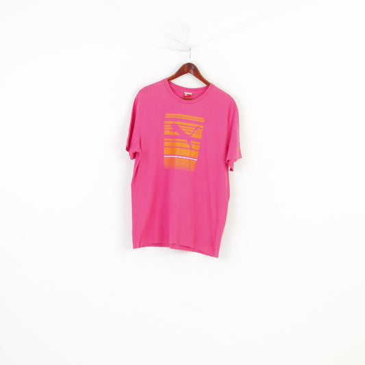 PUMA Men XL T- Shirt Pink Cotton Orange Graphic Logo Sport Top