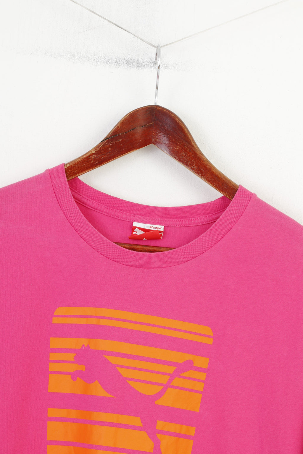 T-shirt PUMA XL da uomo, top sportivo con logo grafico arancione in cotone rosa 