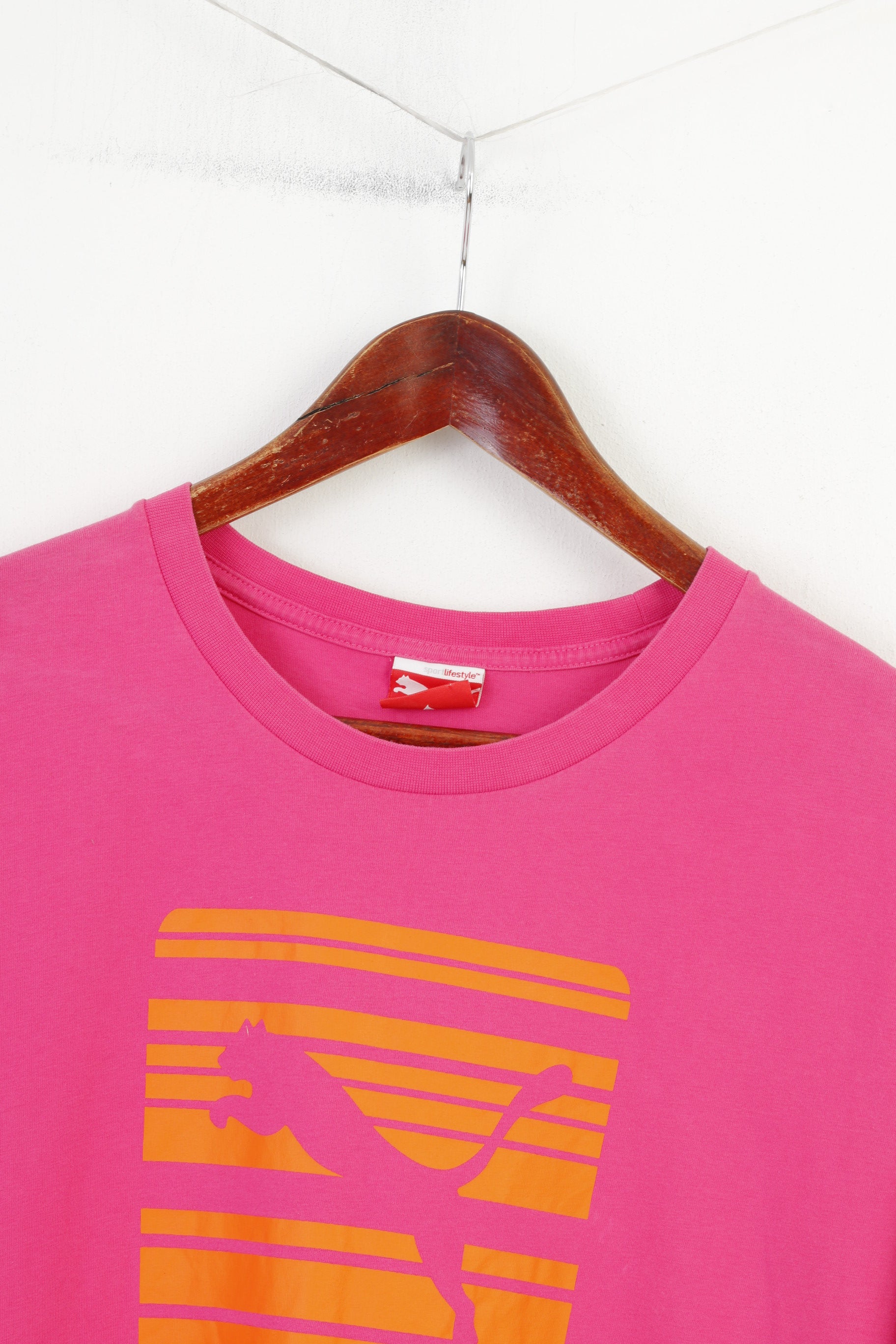 T-shirt PUMA XL da uomo, top sportivo con logo grafico arancione in cotone rosa 