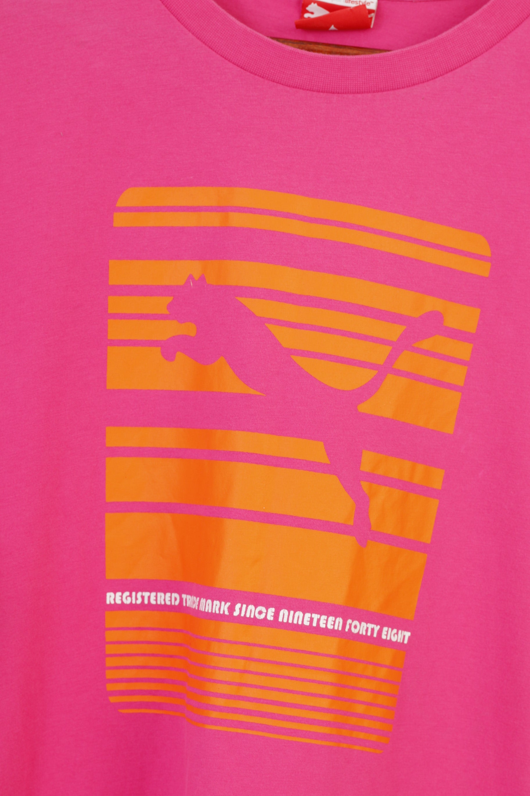 T-shirt PUMA XL da uomo, top sportivo con logo grafico arancione in cotone rosa 