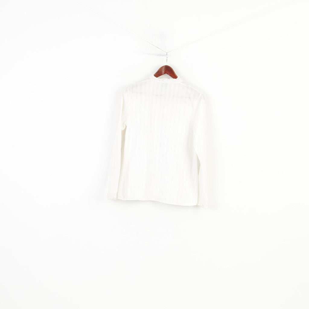 Faded Glory Donna M Camicia casual Camicetta in cotone Fondo bianco lucido Top con volant vintage