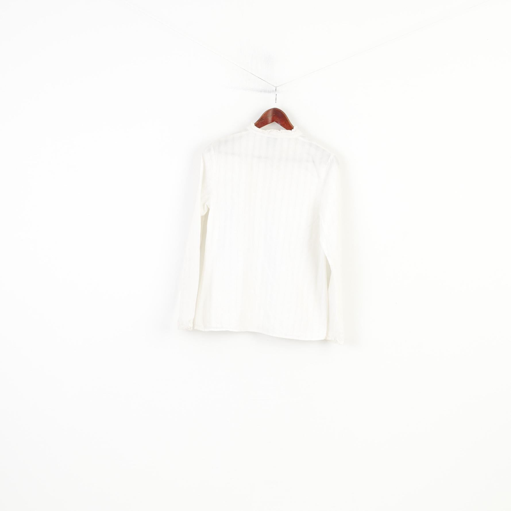 Faded Glory Donna M Camicia casual Camicetta in cotone Fondo bianco lucido Top con volant vintage