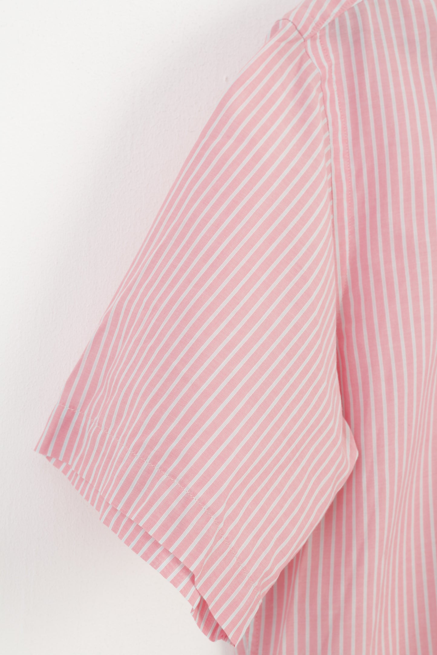 Strellson Uomo 40 15 3/4 Camicia casual Top a maniche corte in cotone a righe rosa