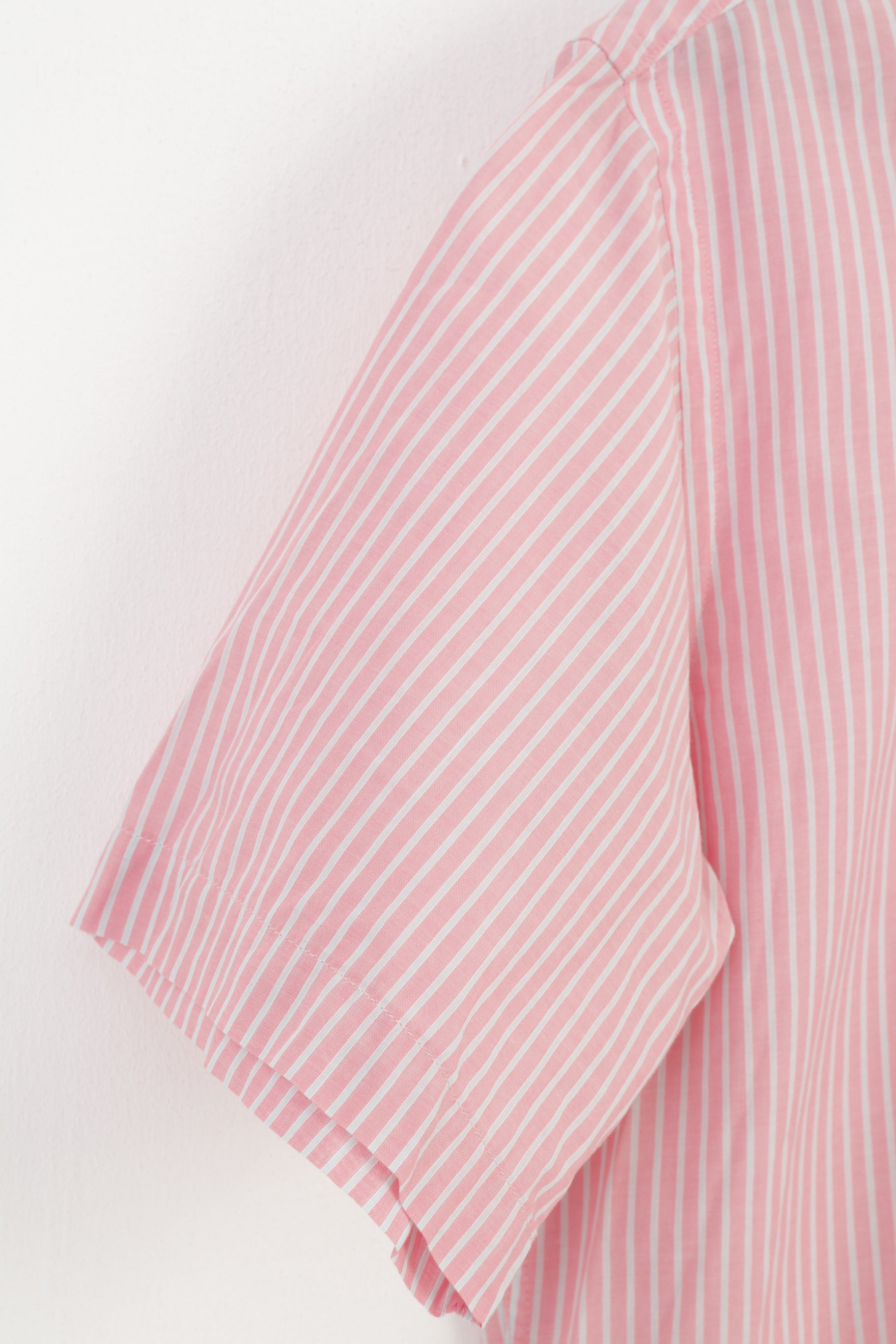Strellson Men 40 15 3/4 Casual Shirt Pink Striped Cotton Short Sleeve Top