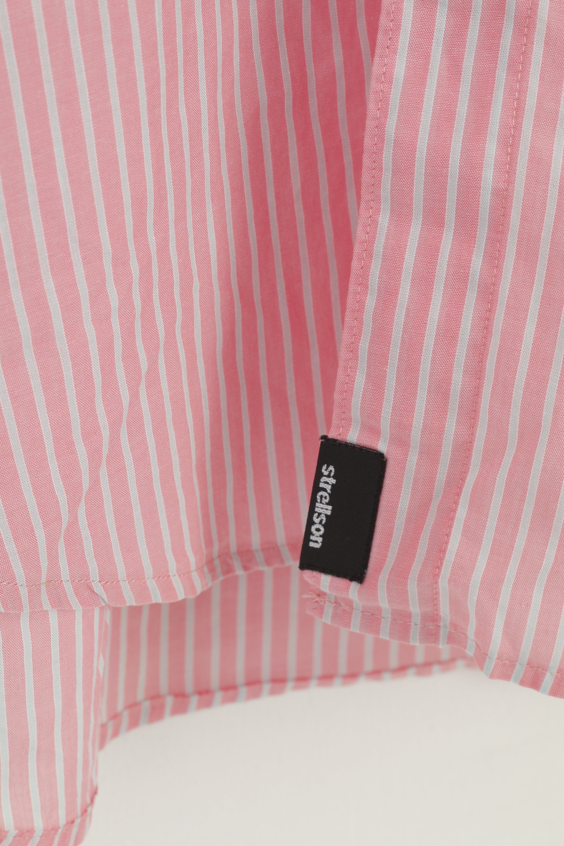 Strellson Men 40 15 3/4 Casual Shirt Pink Striped Cotton Short Sleeve Top