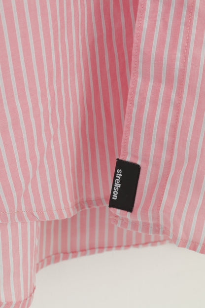 Strellson Uomo 40 15 3/4 Camicia casual Top a maniche corte in cotone a righe rosa