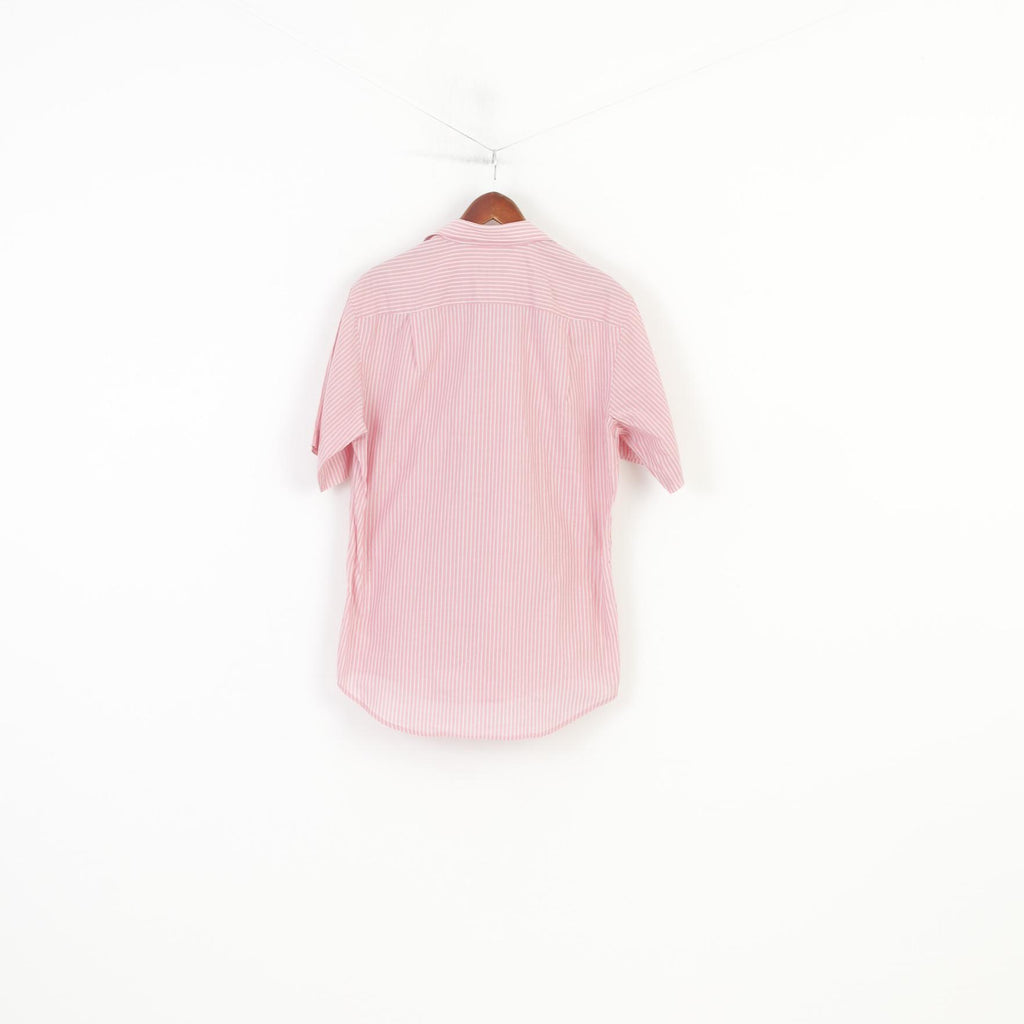 Strellson Men 40 15 3/4 Casual Shirt Pink Striped Cotton Short Sleeve Top