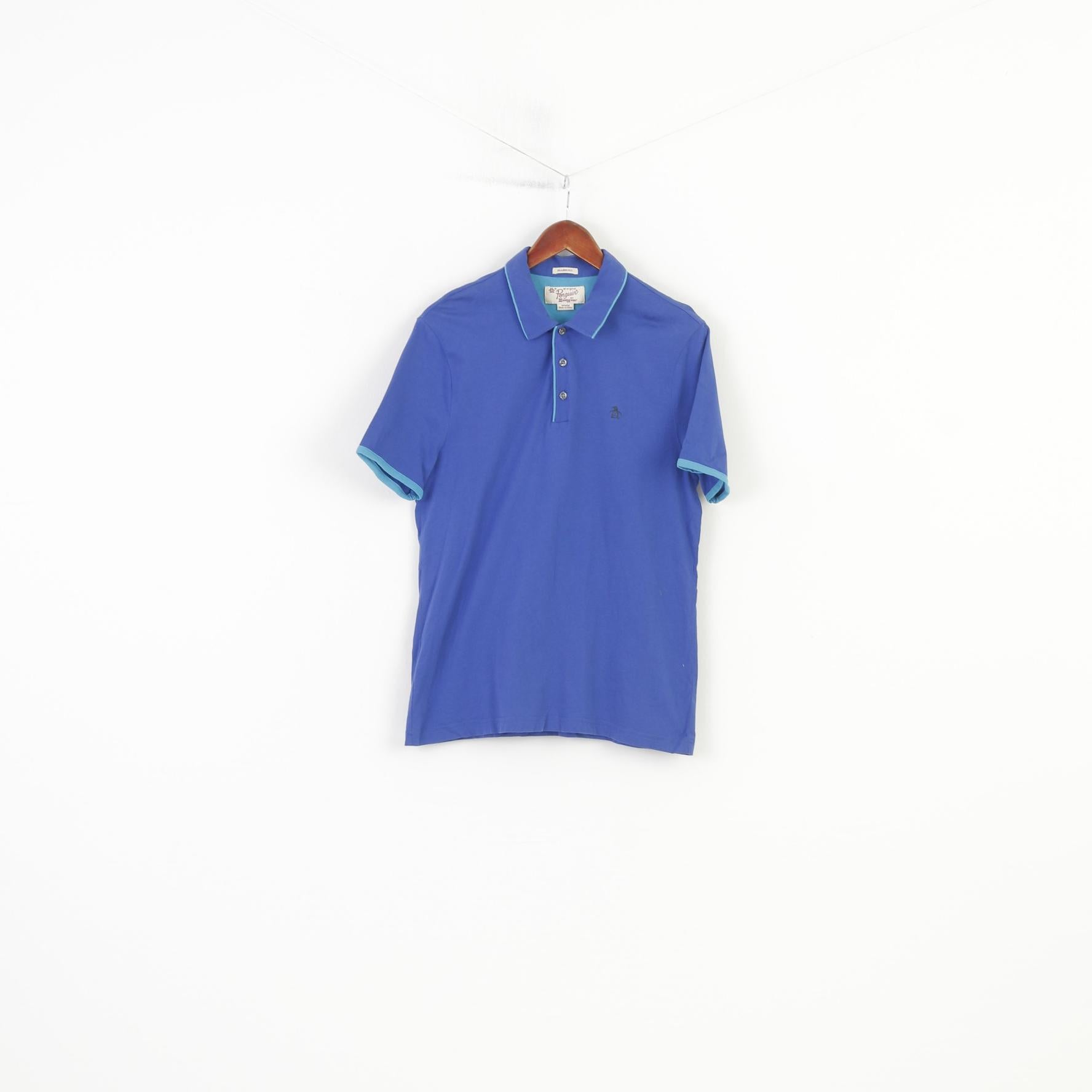 Penguin Men M Polo Shirt Blue Cotton Classic Fit Stretch Top