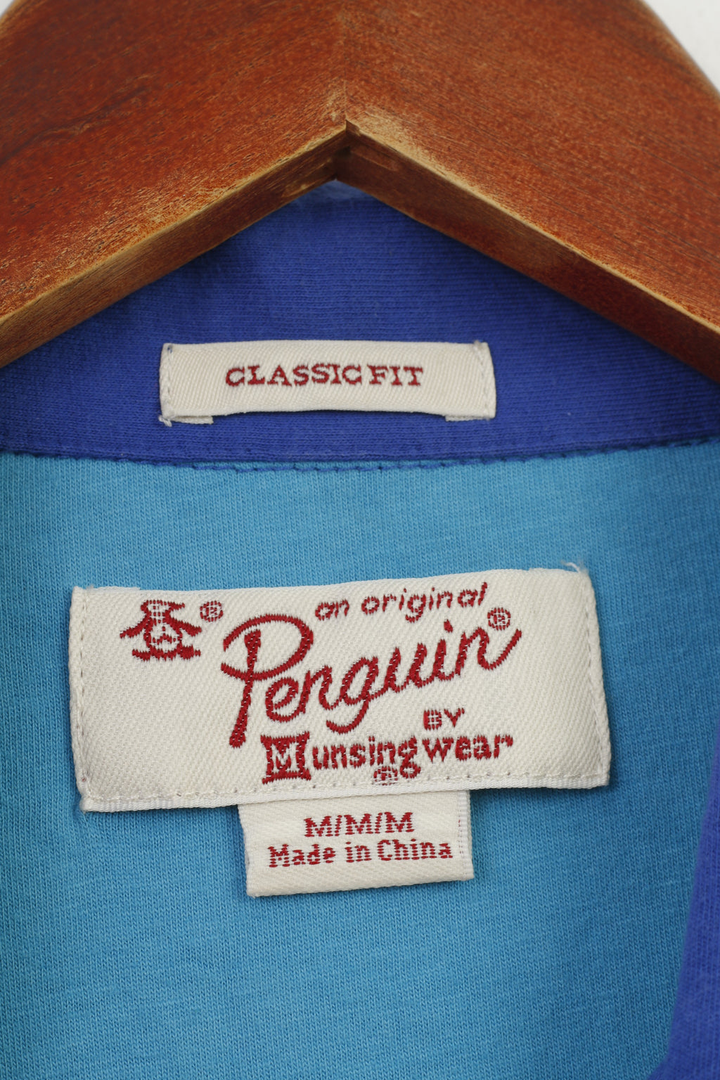 Penguin Men M Polo Shirt Blue Cotton Classic Fit Stretch Top