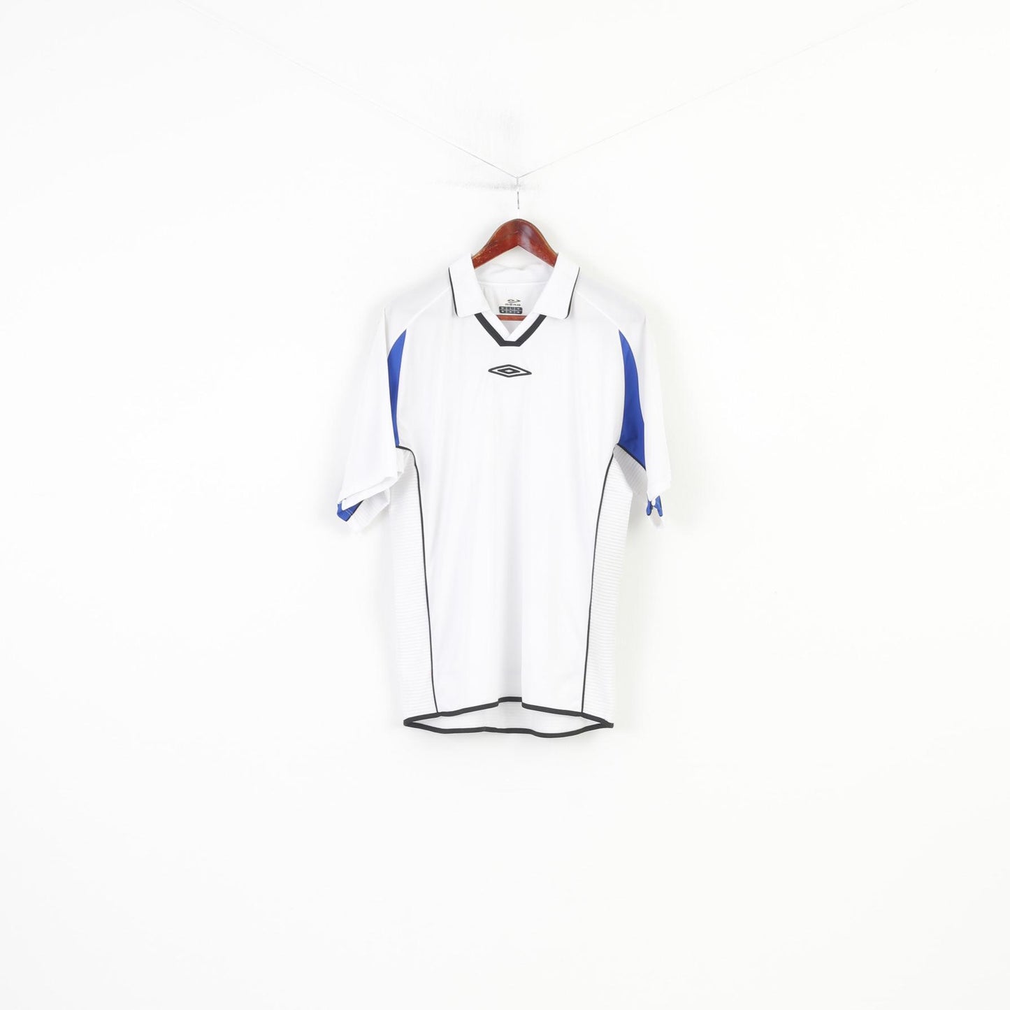 Umbro Men L Polo Shirt White Training V Neck Activewear Training Jersey Top