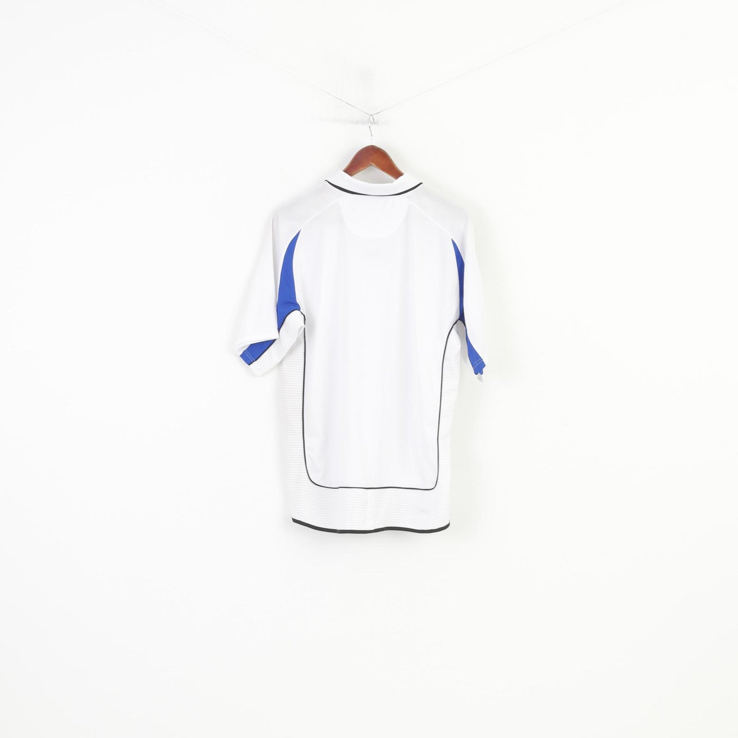 Umbro Men L Polo Shirt White Training V Neck Activewear Training Jersey Top