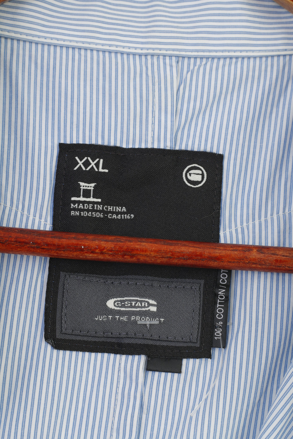Camicia casual G-Star Raw da uomo XXL (XL) Top a maniche corte a righe con tasca in cotone blu