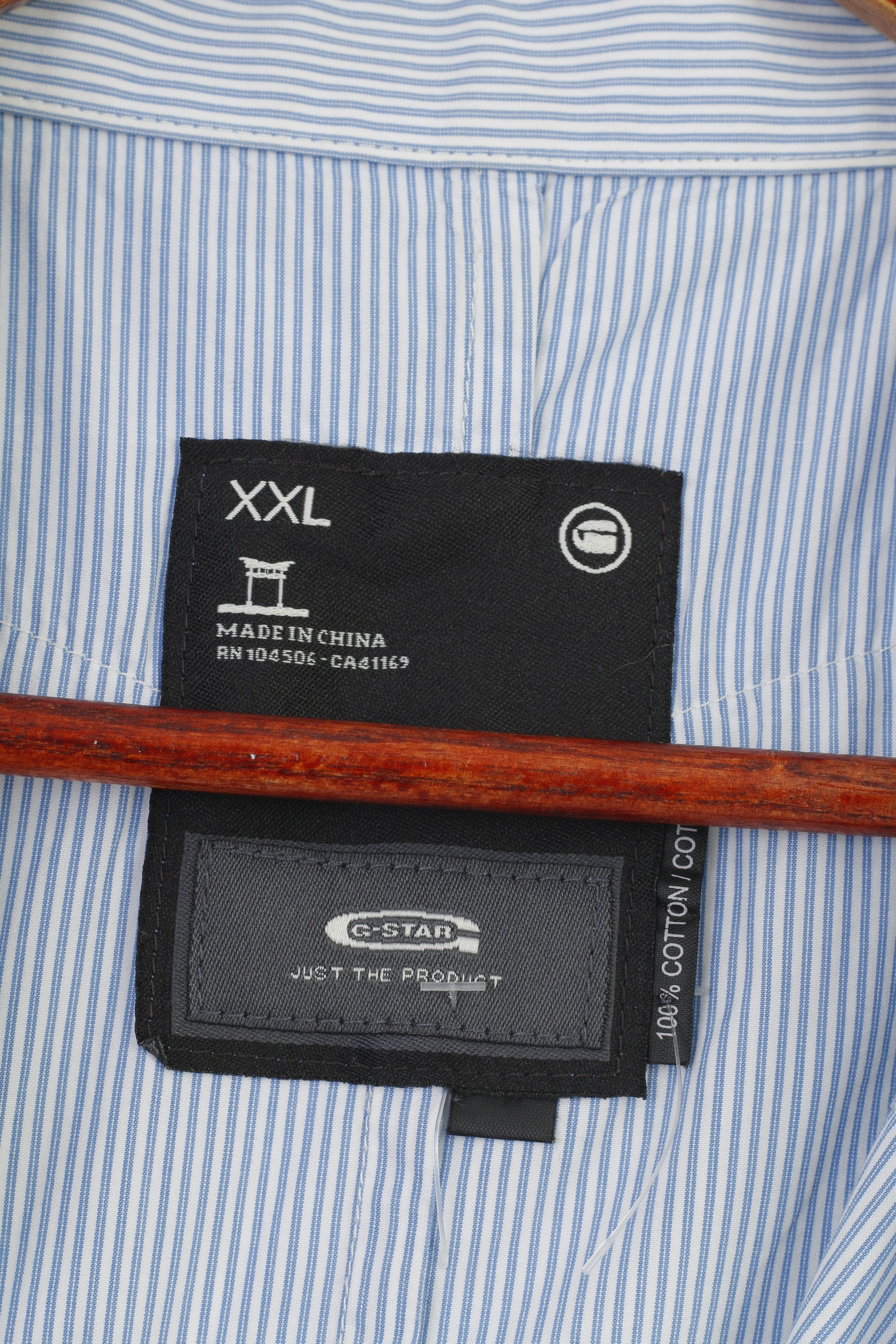 Camicia casual G-Star Raw da uomo XXL (XL) Top a maniche corte a righe con tasca in cotone blu