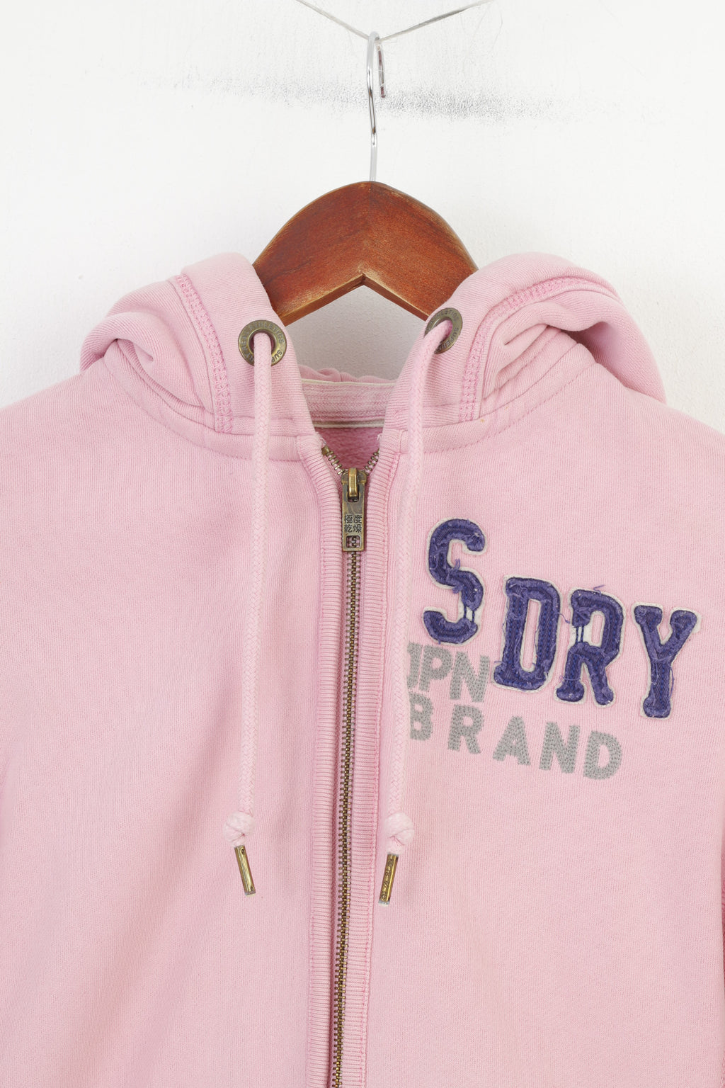 Superdry Women XS Sweatshirt Pink Cotton Full Zipper Hoodie Japan Sport Top
