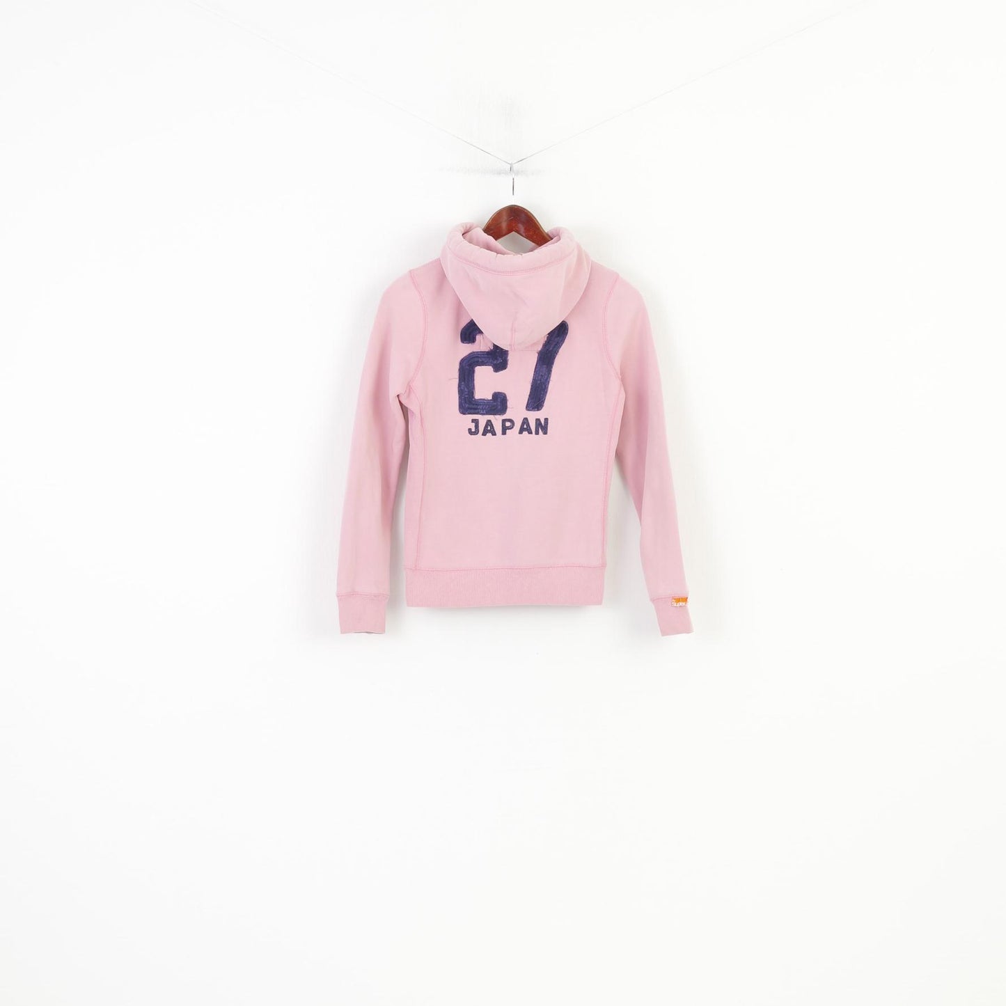 Superdry Women XS Sweatshirt Pink Cotton Full Zipper Hoodie Japan Sport Top