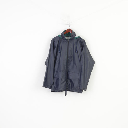 Helly Hansen Men S Jacket Navy Vintage Shiny Polyurethane Full Zipper Outdoor Waterproof Top
