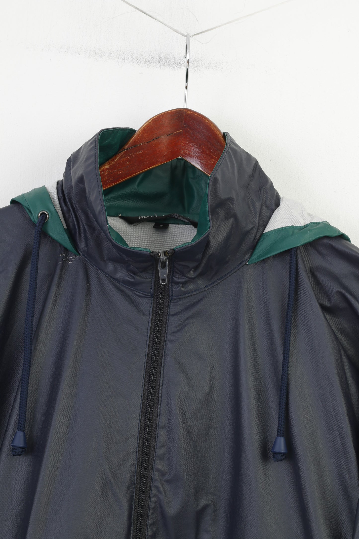 Helly Hansen Men S Jacket Navy Vintage Shiny Polyurethane Full Zipper Outdoor Waterproof Top