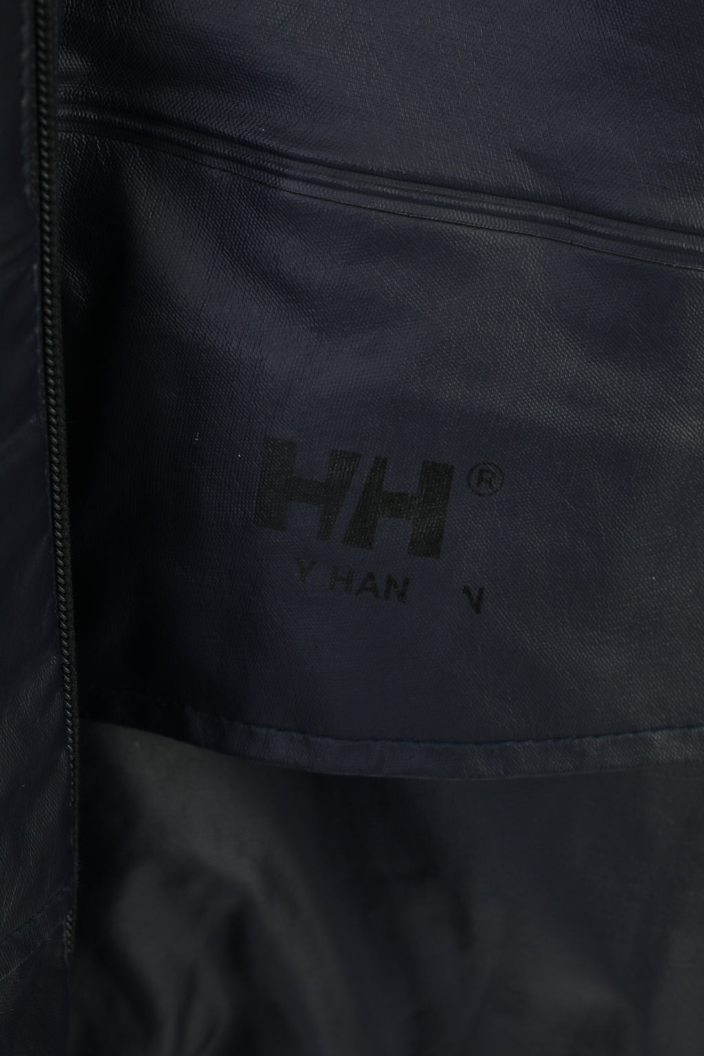 Giacca da uomo Helly Hansen blu scuro vintage lucido in poliuretano con cerniera intera parte superiore impermeabile per esterni