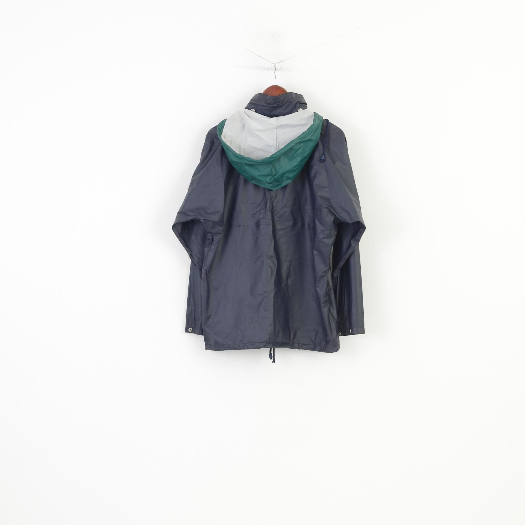 Giacca da uomo Helly Hansen blu scuro vintage lucido in poliuretano con cerniera intera parte superiore impermeabile per esterni