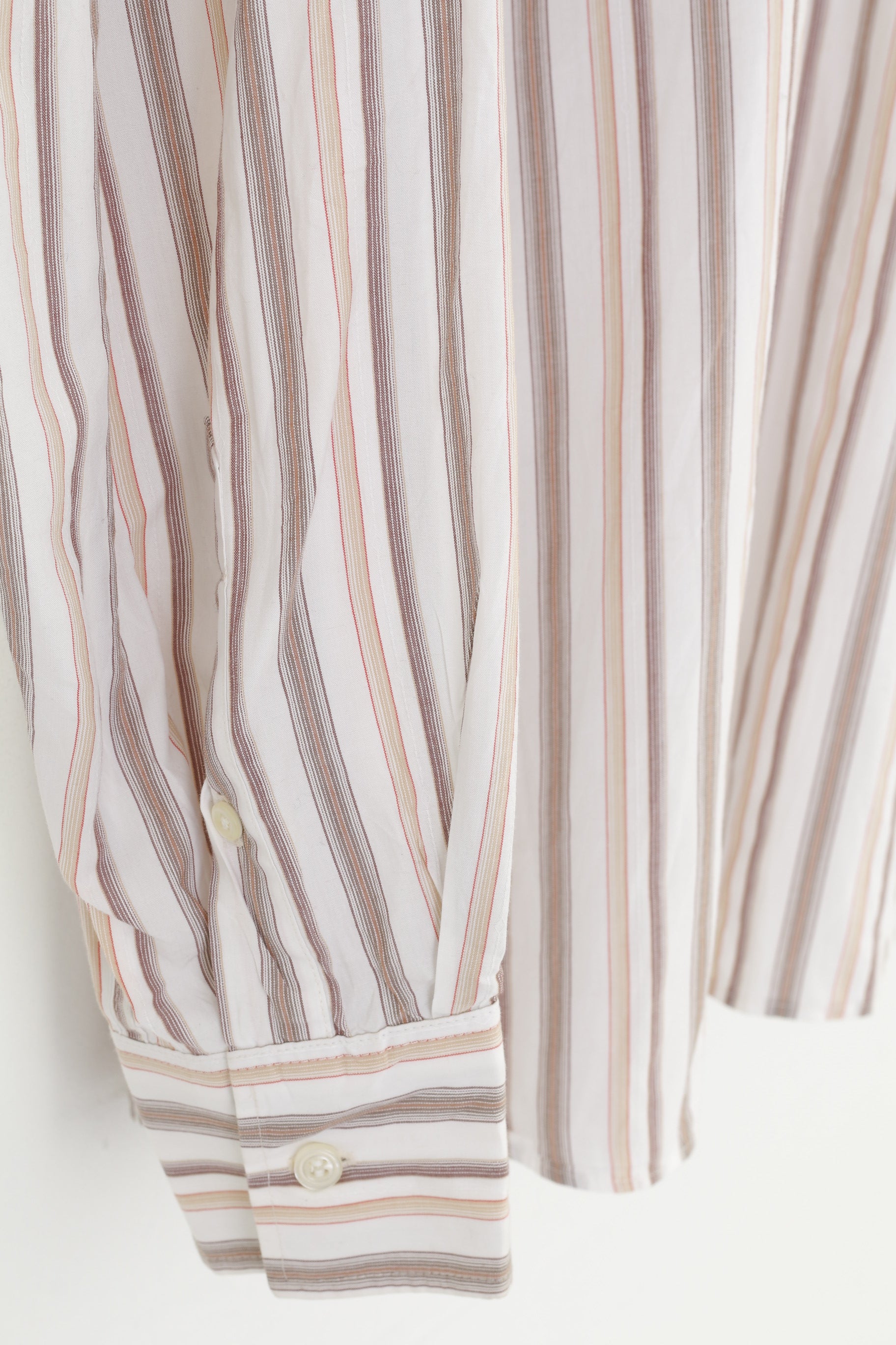 Faconnable Jeans Men M Casual Shirt Striped White Long Sleeve Cotton Classic Top