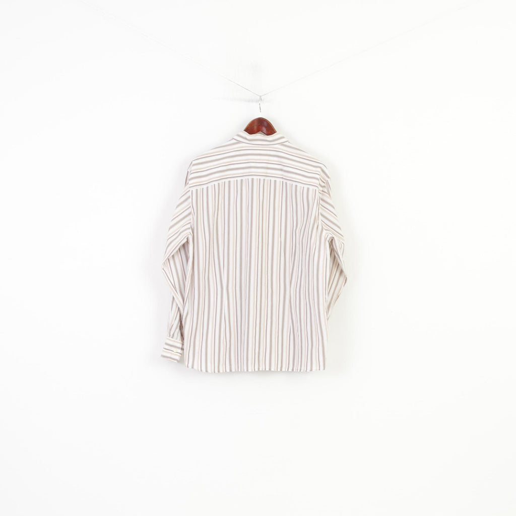 Faconnable Jeans Men M Casual Shirt Striped White Long Sleeve Cotton Classic Top
