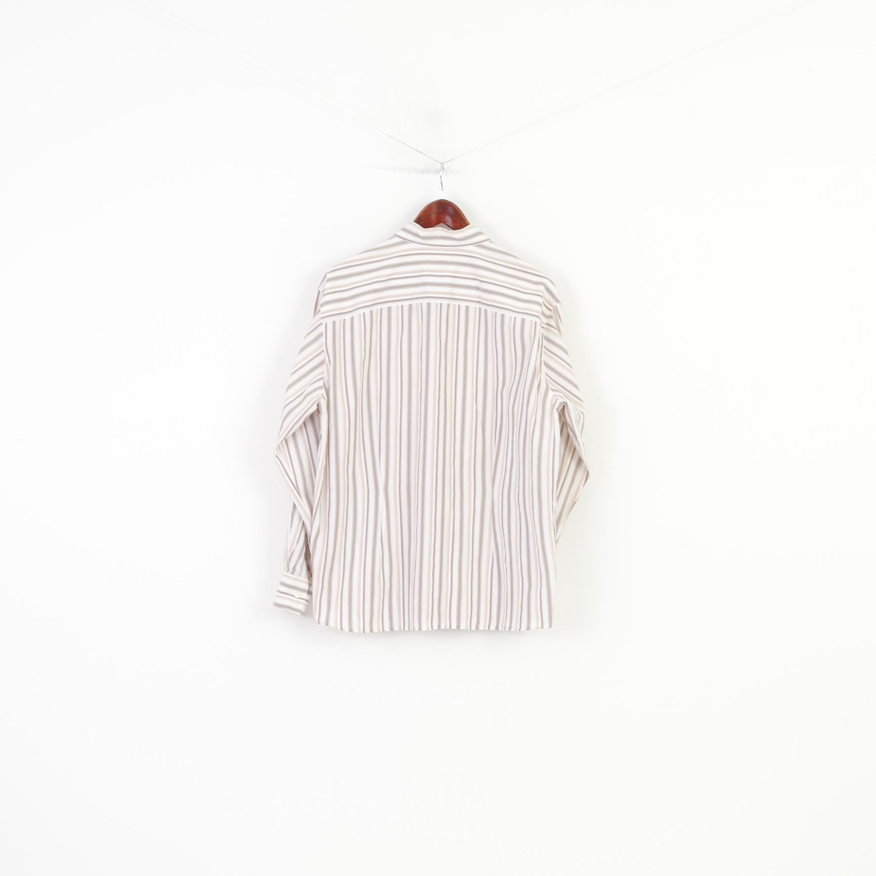 Faconnable Jeans Men M Casual Shirt Striped White Long Sleeve Cotton Classic Top