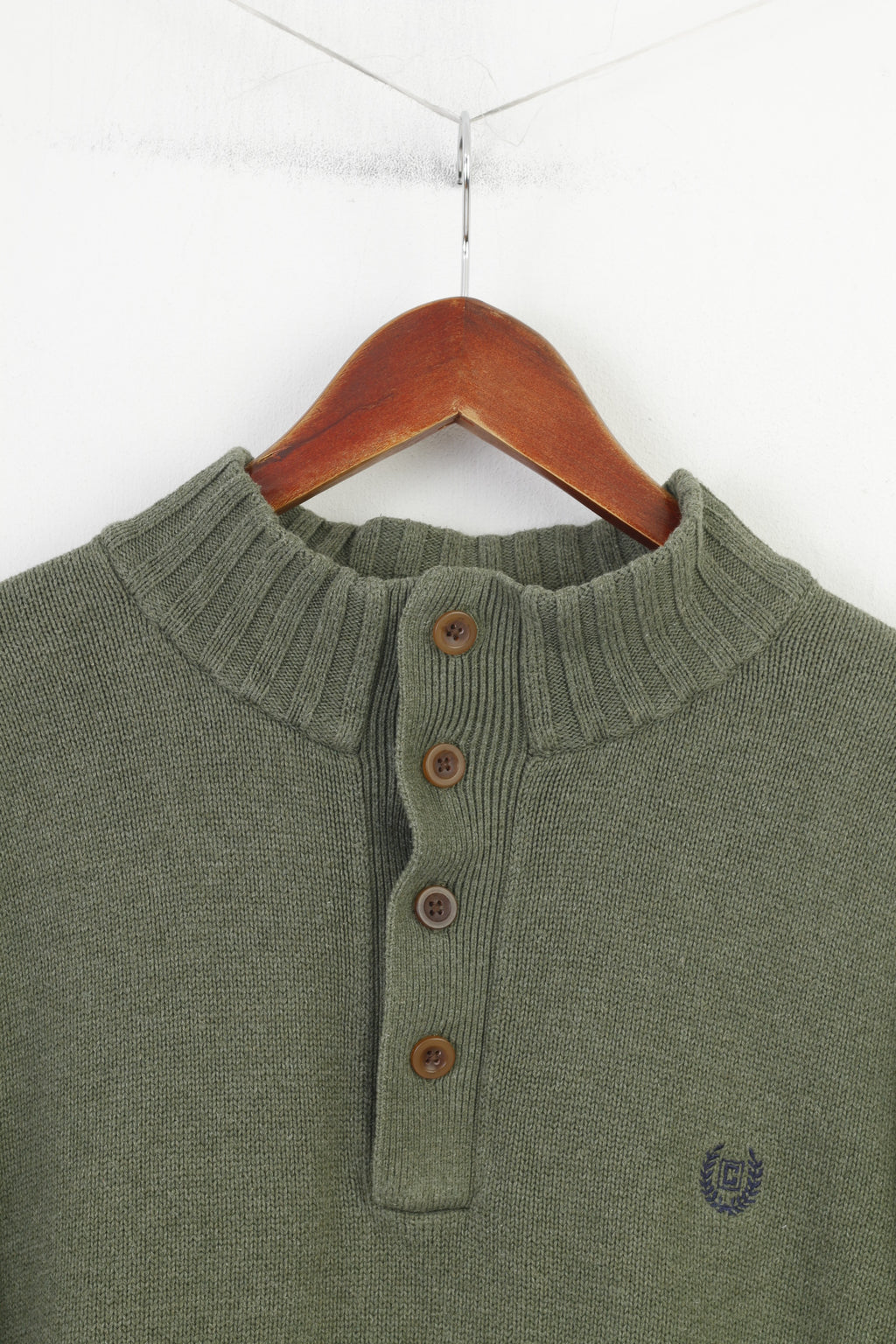 Chaps Men M Jumper Green Cotton Bottoms Collar Sweater Vintage Top