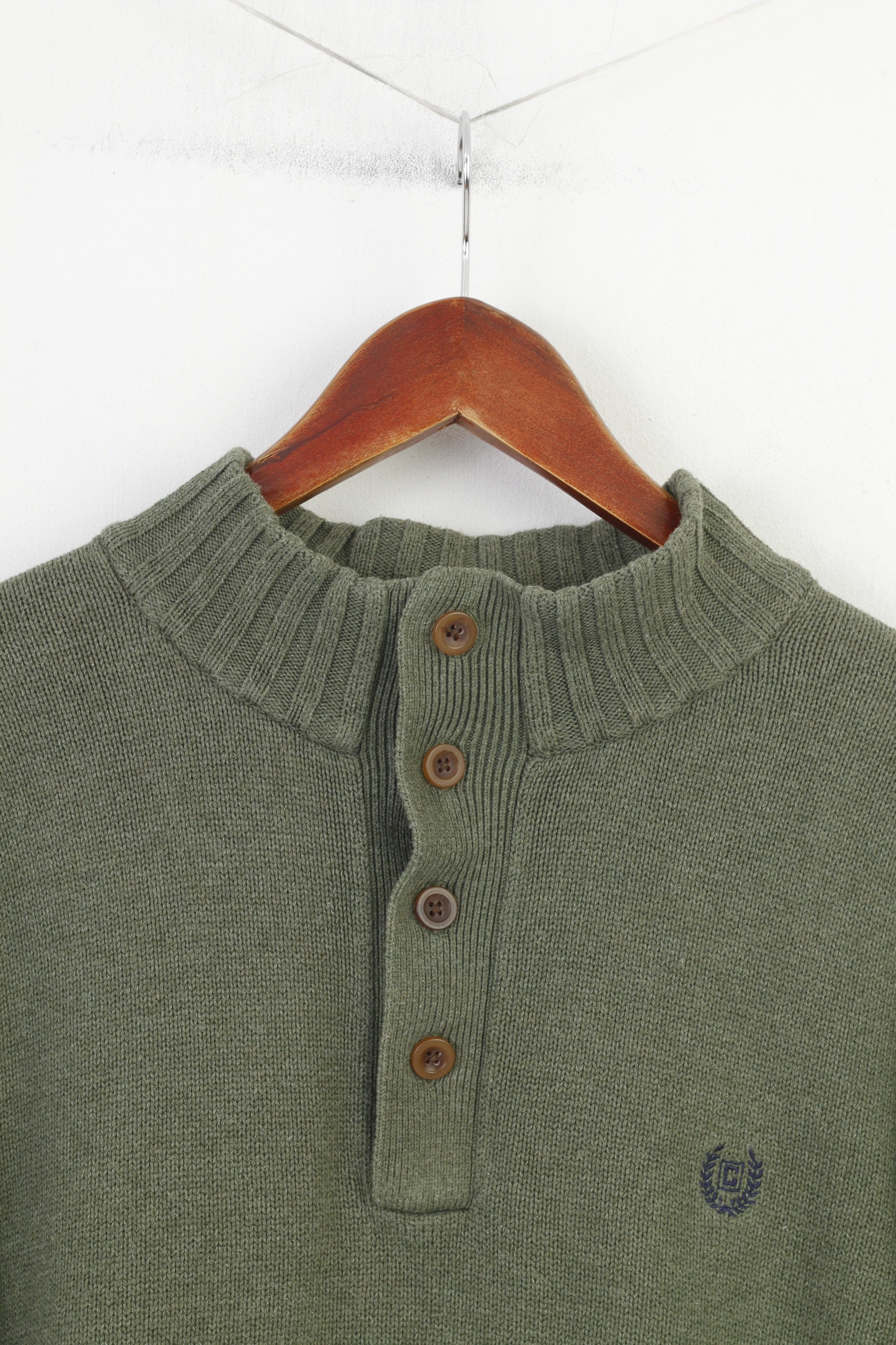 Chaps Men M Jumper Green Cotton Bottoms Collar Sweater Vintage Top