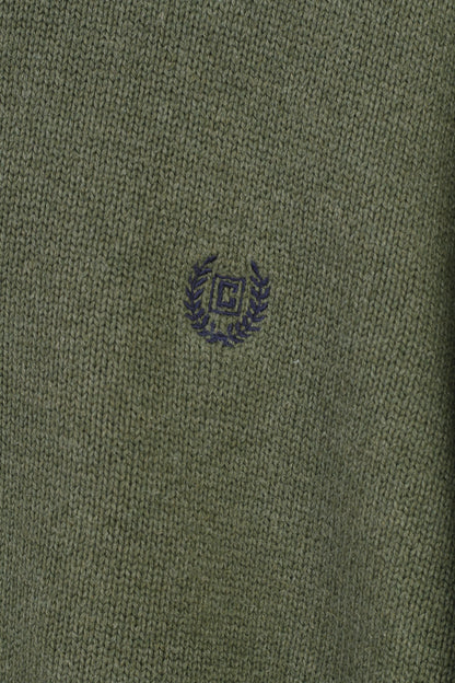Chaps Men M Jumper Green Cotton Bottoms Collar Sweater Vintage Top