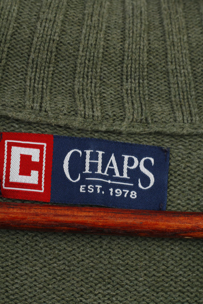 Chaps Homme M Jumper Vert Coton Bas Col Pull Vintage Top