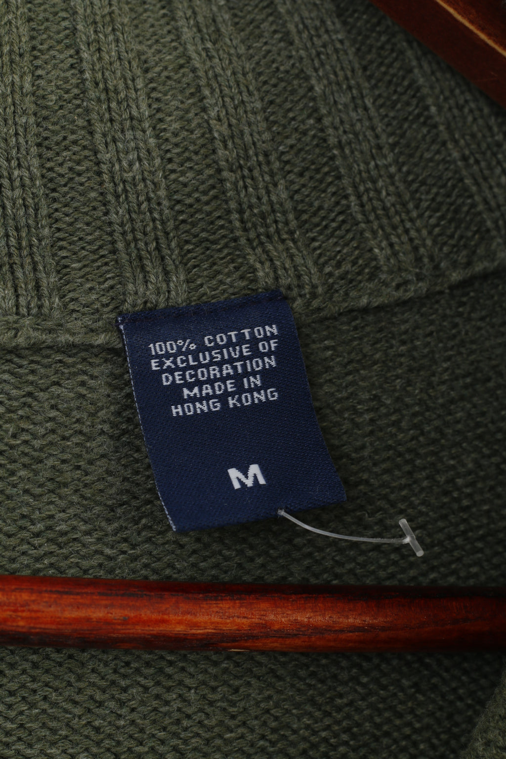 Chaps Men M Jumper Green Cotton Bottoms Collar Sweater Vintage Top