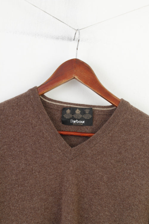 Barbour Men L Jumper V Neck Wool Léger Hiver Vintage Pull Ecosse Top