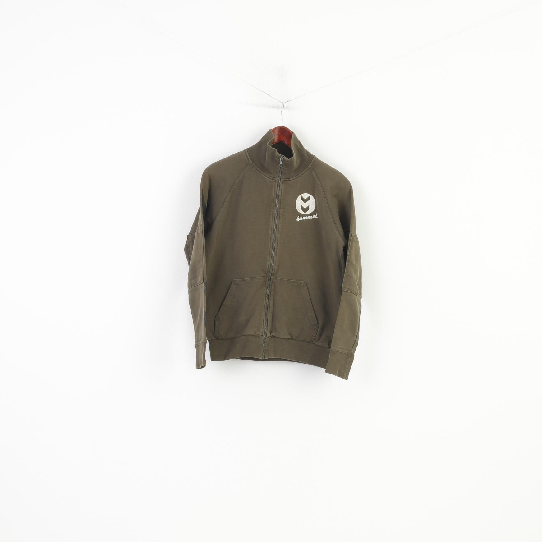 Hummel Women XS Sweatshirt Cotton Hoodie  Green Sport Patches Full Zipper Collar Top