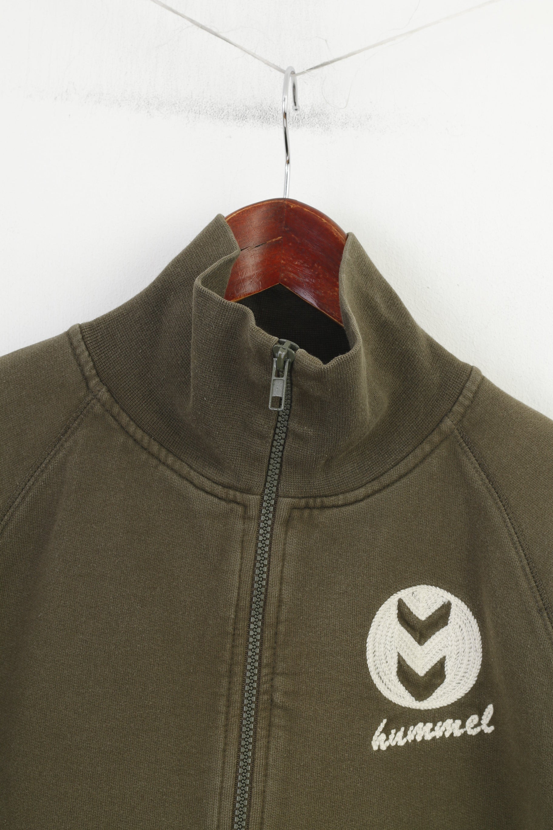 Hummel Women XS Sweatshirt Cotton Hoodie  Green Sport Patches Full Zipper Collar Top