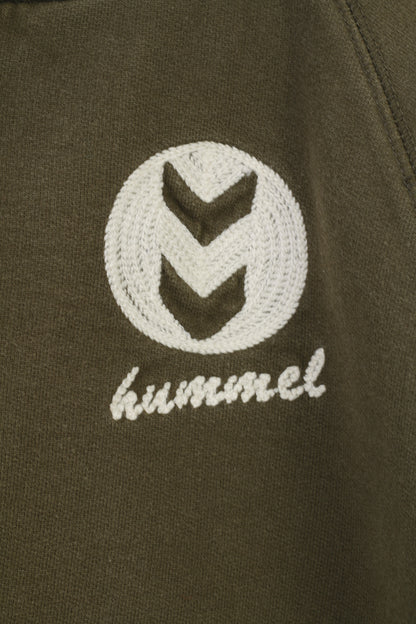 Hummel Women XS Sweatshirt Cotton Hoodie  Green Sport Patches Full Zipper Collar Top