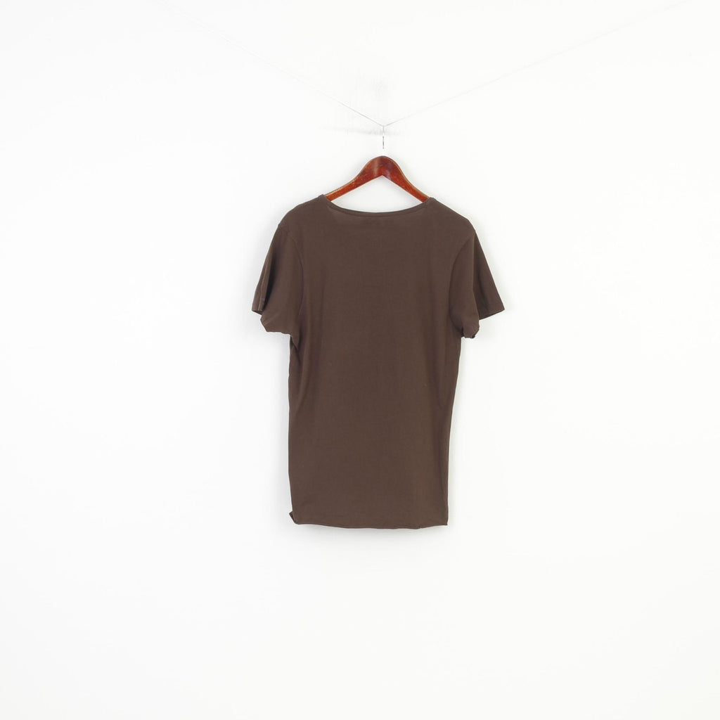 883 Police Men S T-Shirt Brown Cotton Graphic Graffiti Casual Top