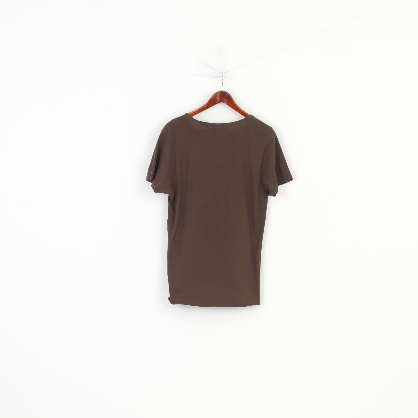 883 Police Men S T-Shirt Brown Cotton Graphic Graffiti Casual Top