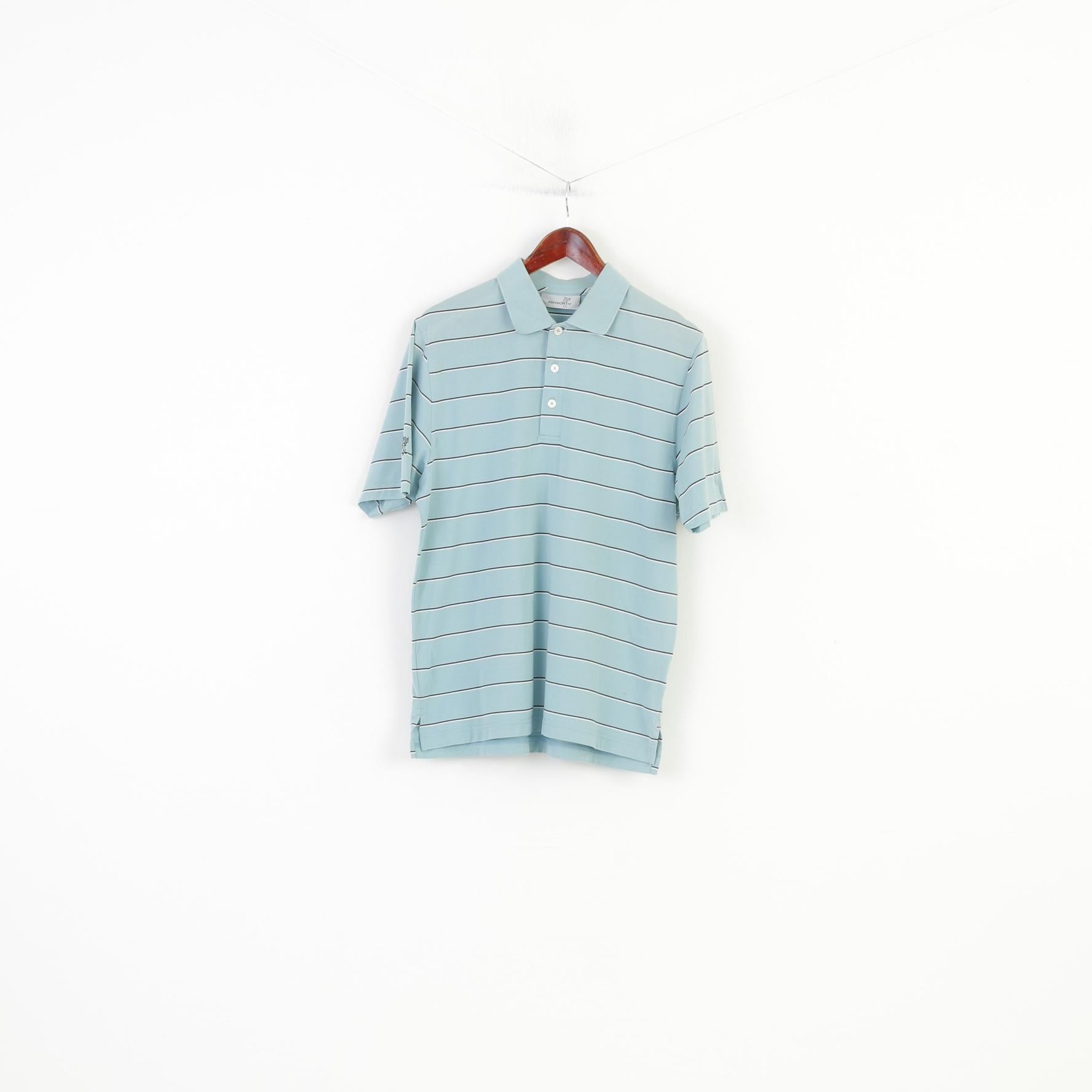 Ashworth Men L Polo Shirt Striped Mint Cotton Jersey Short Sleeve Top