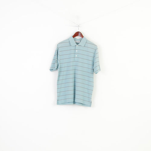 Ashworth Men L Polo Shirt Striped Mint Cotton Jersey Short Sleeve Top