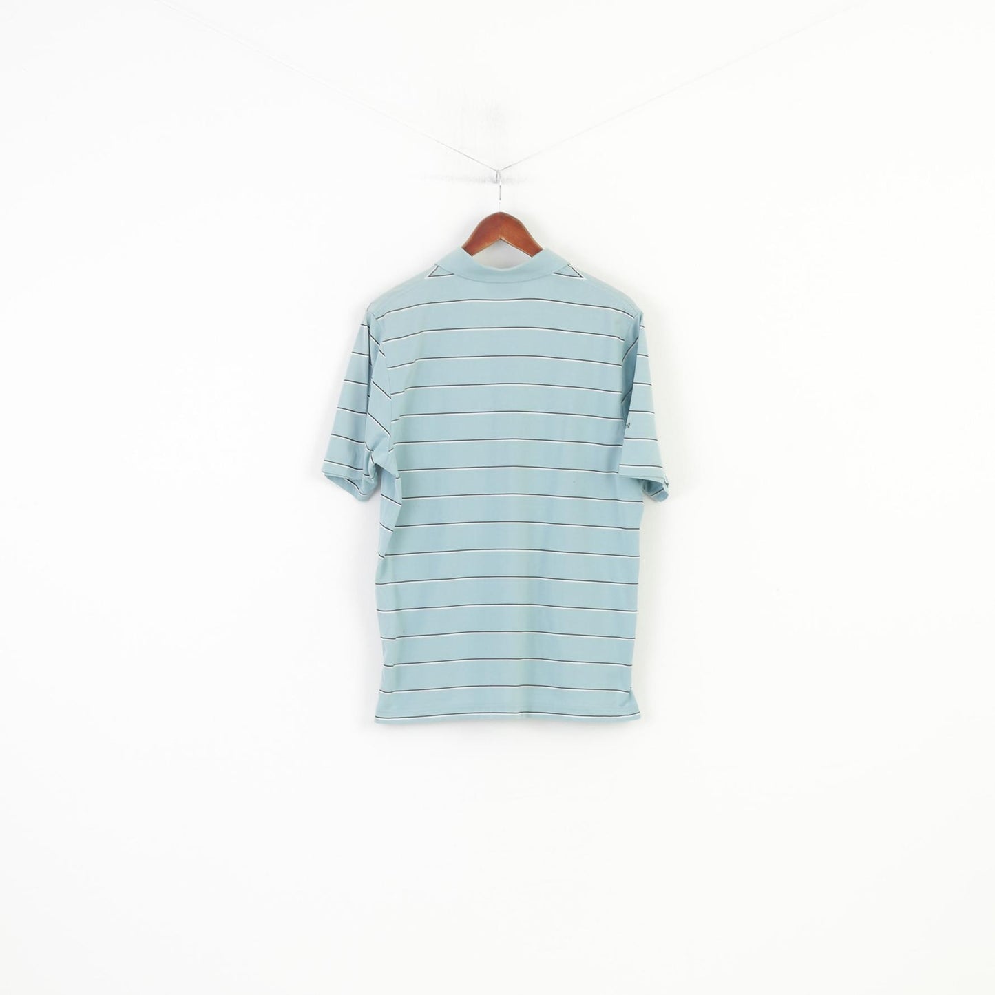 Ashworth Men L Polo Shirt Striped Mint Cotton Jersey Short Sleeve Top