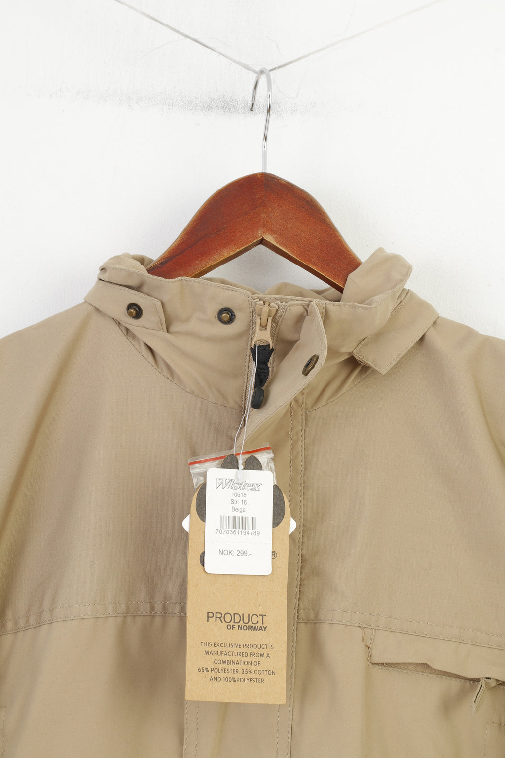 New Gaupa Boys 16 Age Jacket Hooded Beige Full Zipper Norway Outdoor Vintage Pockets Top