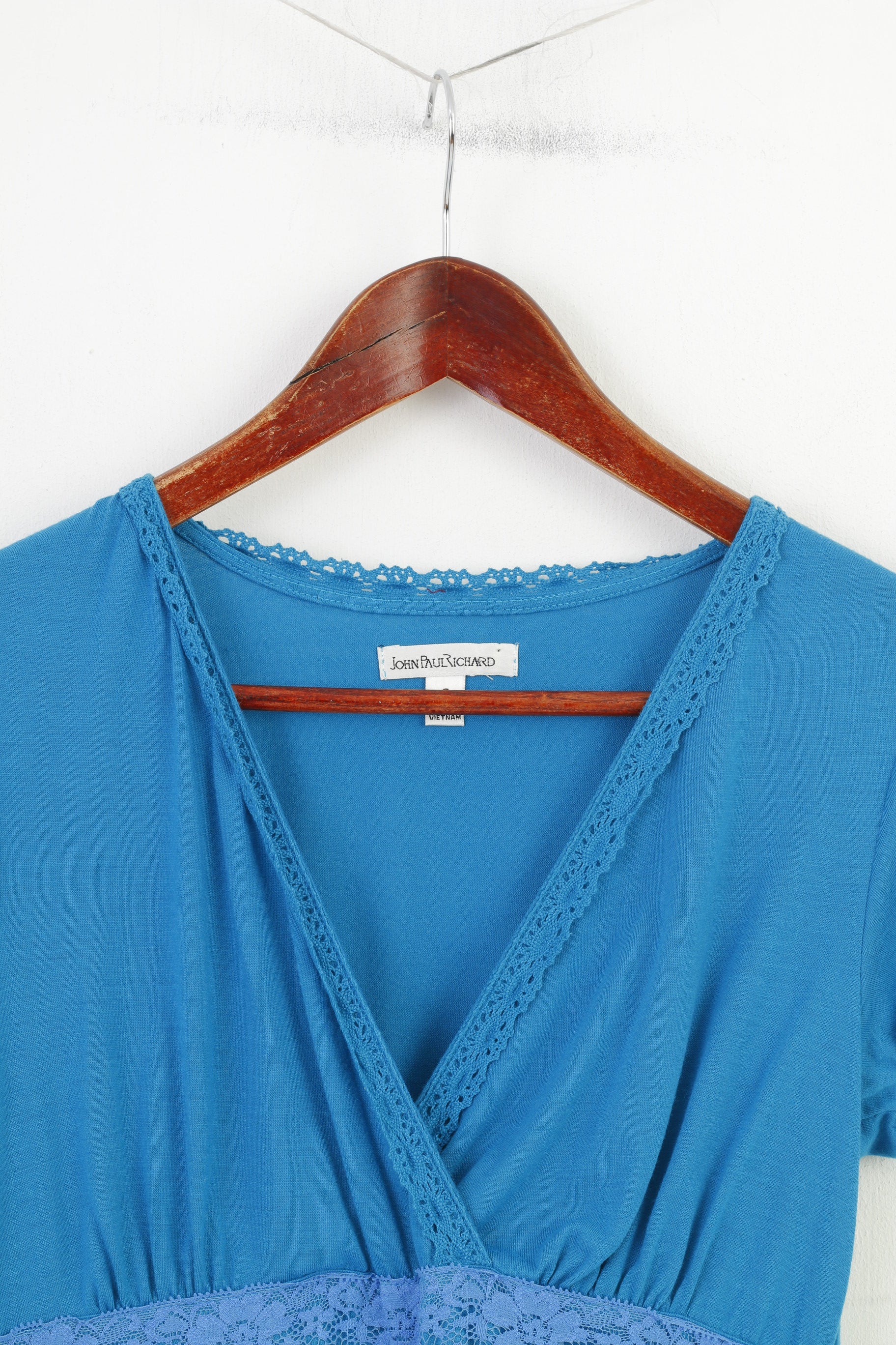 John Paul Richard Robe Femme Mer Turquoise Robe D'été Col V Manches Courtes Midi