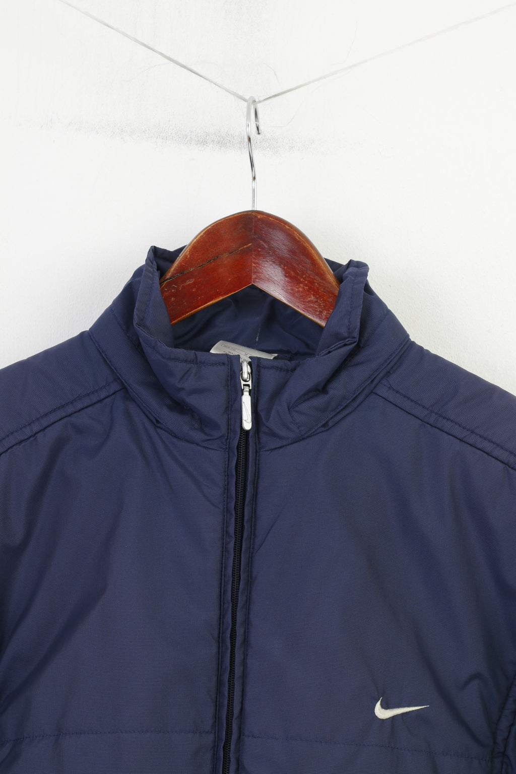 Giacca Nike da donna M blu scuro con cerniera intera sportiva imbottita con colletto vintage