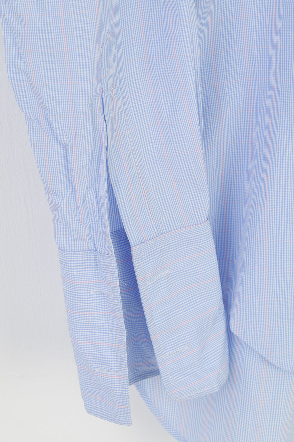 TM Lewin Men 34.5 L Casual Shirt Blue Checkered Cotton Cuffs Long Sleeve Classic Top