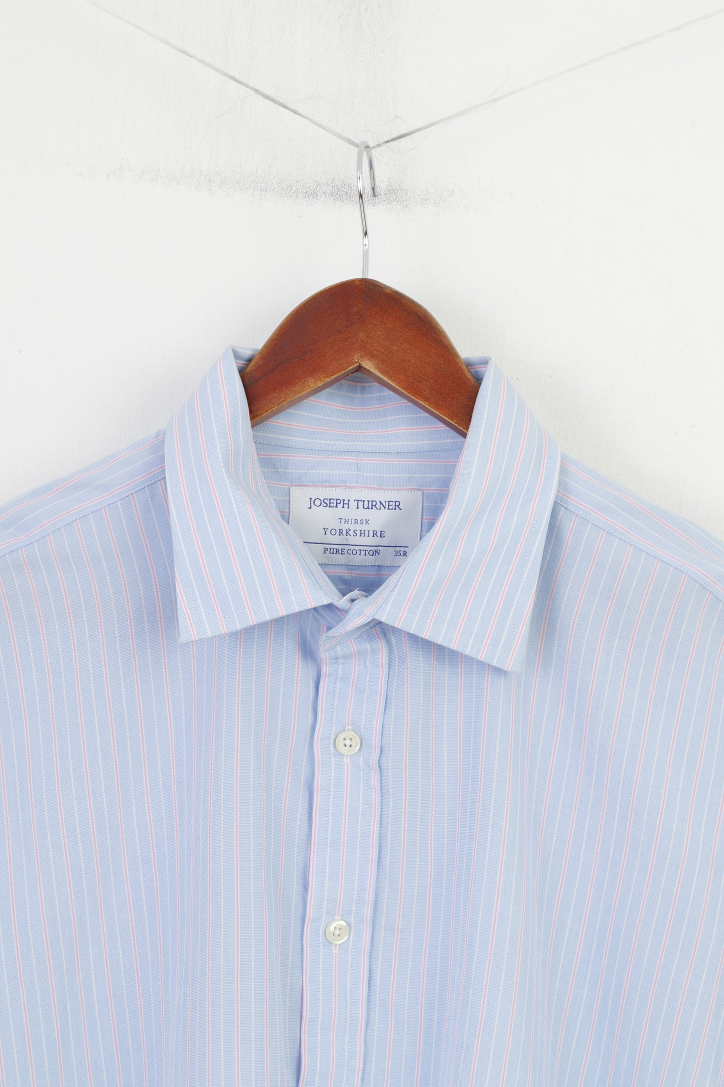 Joseph Turner Uomo 35 XL Camicia casual con polsini Top classico a maniche lunghe a righe in cotone blu